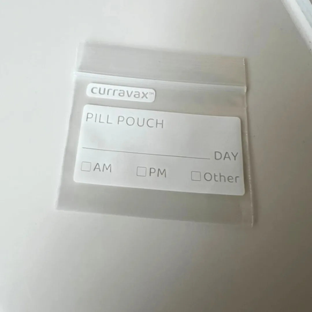 single small ziplock pill bags for travel with time of day (AM, PM) fill in the blank spots to track medication