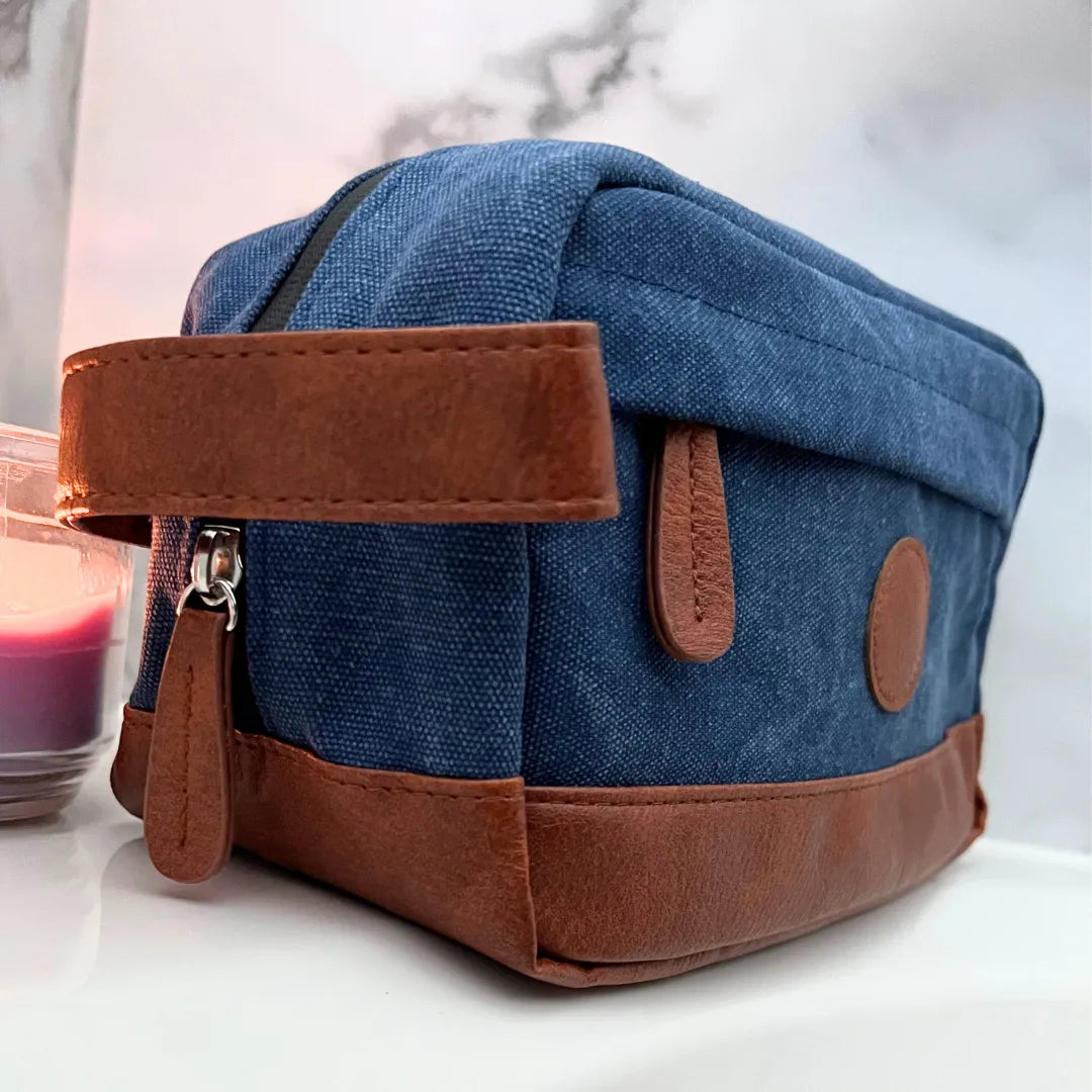 men's blue canvas travel toiletry bag Toiletry Bag Hanging Dopp Kit for Men Water Resistant Canvas Shaving Bag with Large Capacity for Travel-Navy Blue